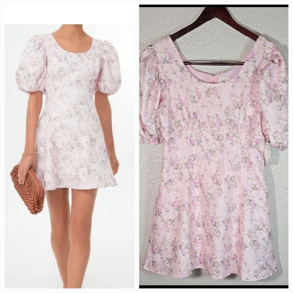 Hyacinth House By Tuckernuck Light Pink Floral Puff Sleeve Mini Dress Size Large